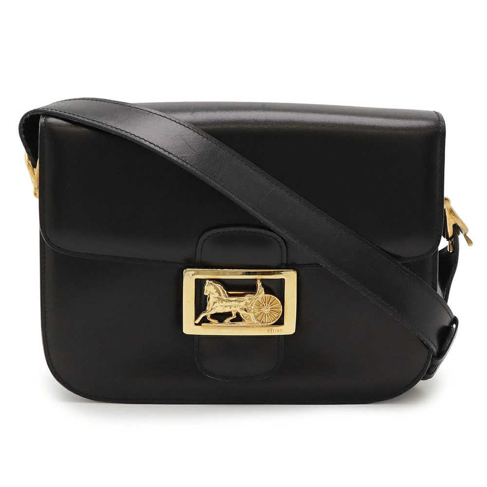 Celine Shoulder Bag Hobo Carriage Leather Black Gold